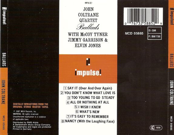 The John Coltrane Quartet With McCoy Tyner, Jimmy Garrison And Elvin Jones : Ballads (CD, Album, RE, RM)