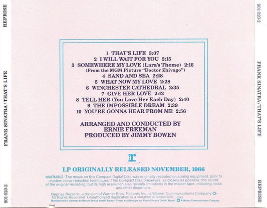 Frank Sinatra Arranged And Conducted By Ernie Freeman : That's Life (CD, Album, RE)