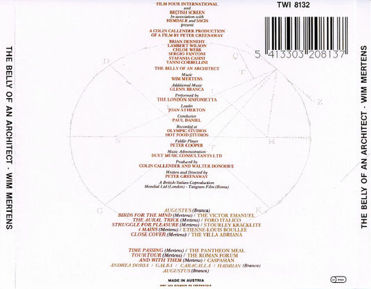 Wim Mertens : The Belly Of An Architect (CD, Album, RE, RP)