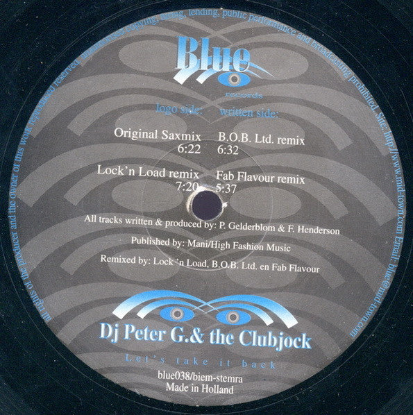 DJ Peter G. & The Clubjock : Let's Take It Back (12")