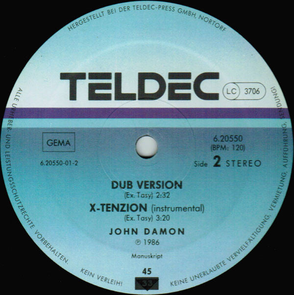 John Damon : X-Tasy / X-Tenzion (12", Maxi)