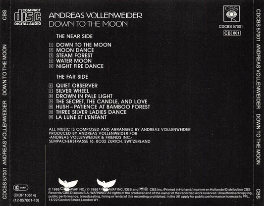 Andreas Vollenweider : Down To The Moon (CD, Album, RE)
