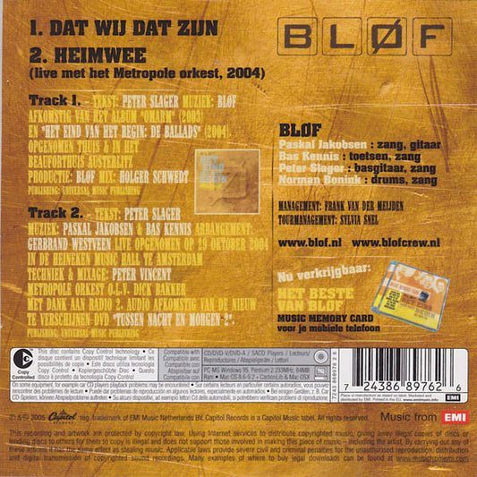 Bløf : Dat Wij Dat Zijn (CD, Single, Copy Prot.)