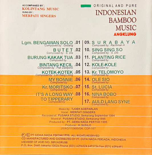 Merpati Singers, Kolintang Music : Original And Pure Indonesian Bamboo Music (CD, Album)
