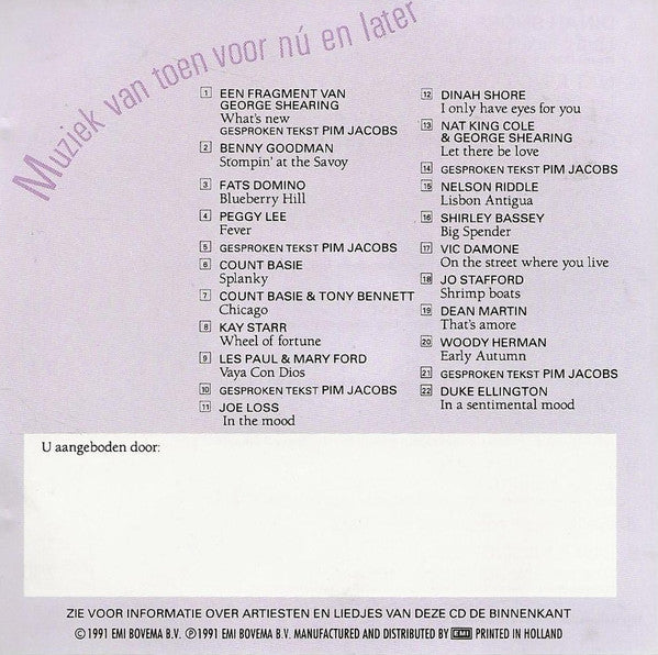 Various, Pim Jacobs : Muziek Van Toen Voor Nú En Later (CD, Comp, Promo)