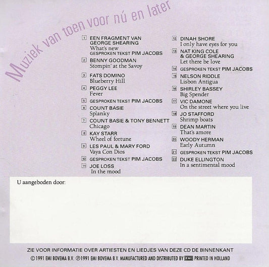 Various, Pim Jacobs : Muziek Van Toen Voor Nú En Later (CD, Comp, Promo)