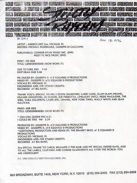 Androgeny Featuring Michael M : Genderbender (Now Work It) (12", TP)
