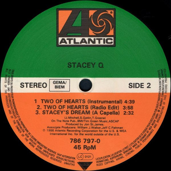 Stacey Q : Two Of Hearts (European Mix) (12", Single)
