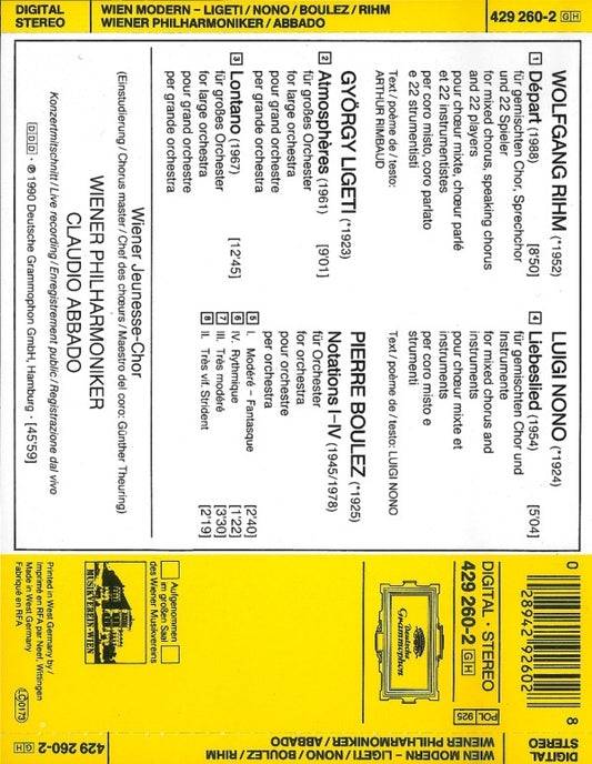 György Ligeti ; Luigi Nono, Pierre Boulez, Wolfgang Rihm - Wiener Jeunesse-Chor · Wiener Philharmoniker · Claudio Abbado : Wien Modern (CD)