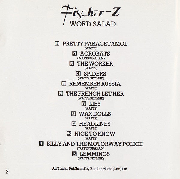 Fischer-Z : Word Salad (CD, Album, RE)