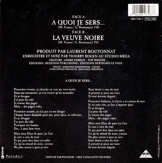 Mylène Farmer : A Quoi Je Sers... (7", Single, Sil)