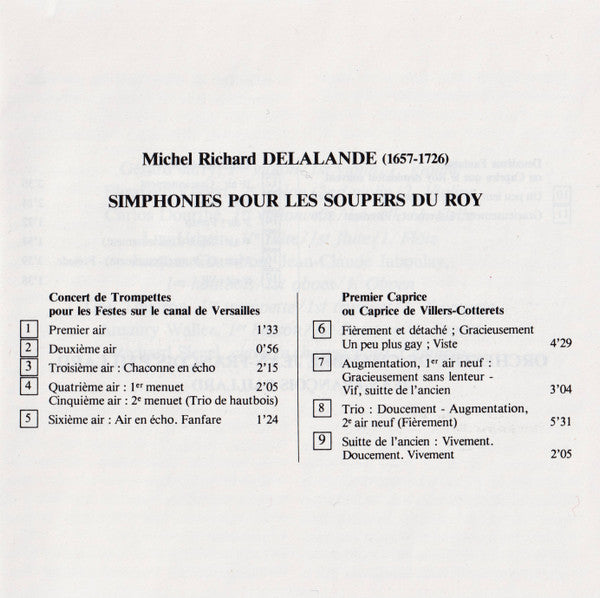 Michel Richard Delalande / Orchestre De Chambre Jean-François Paillard : Simphonies Pour Les Soupers Du Roy: Concert De Trompettes De Versailles • Trois Caprices (CD)