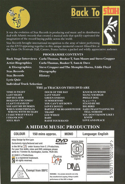 Various : Back To Stax (DVD-V, Mono)