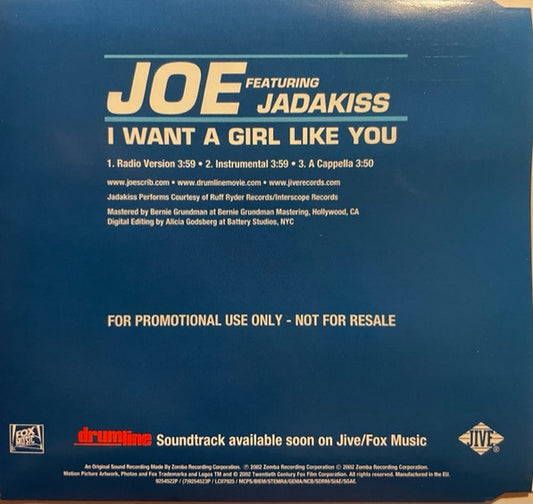 Joe Featuring Jadakiss : I Want A Girl Like You (CD, Single, Promo)