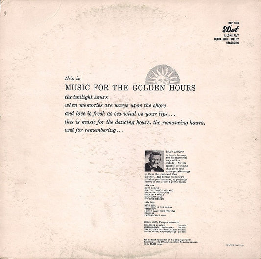 Billy Vaughn And His Orchestra : Music For The Golden Hours (LP, Album, Mono)