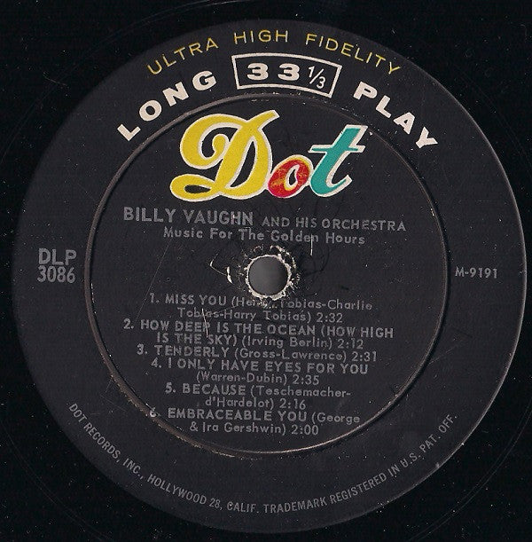 Billy Vaughn And His Orchestra : Music For The Golden Hours (LP, Album, Mono)