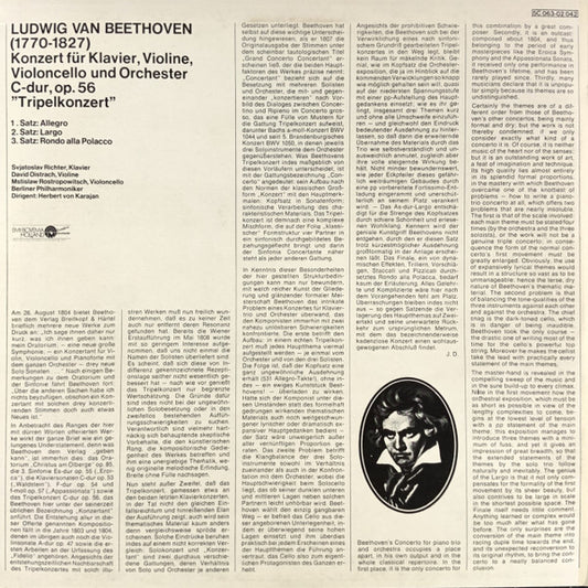 David Oistrach, Mstislav Rostropovich, Sviatoslav Richter, Herbert von Karajan — Ludwig van Beethoven — Berliner Philharmoniker : Tripelkonzert C-dur Op. 56 (LP)