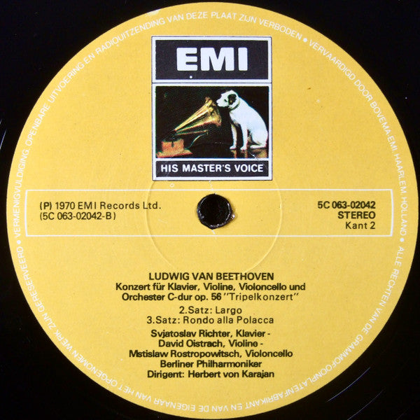 David Oistrach, Mstislav Rostropovich, Sviatoslav Richter, Herbert von Karajan — Ludwig van Beethoven — Berliner Philharmoniker : Tripelkonzert C-dur Op. 56 (LP)