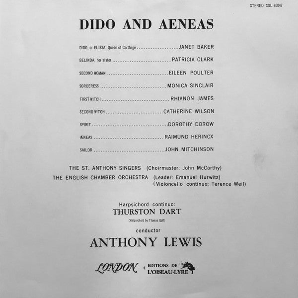 Henry Purcell : Dido And Aeneas (LP)