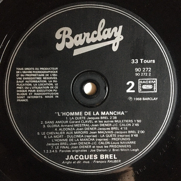 Jacques Brel, Joan Diener : L'homme De La Mancha (LP, Album, RE)