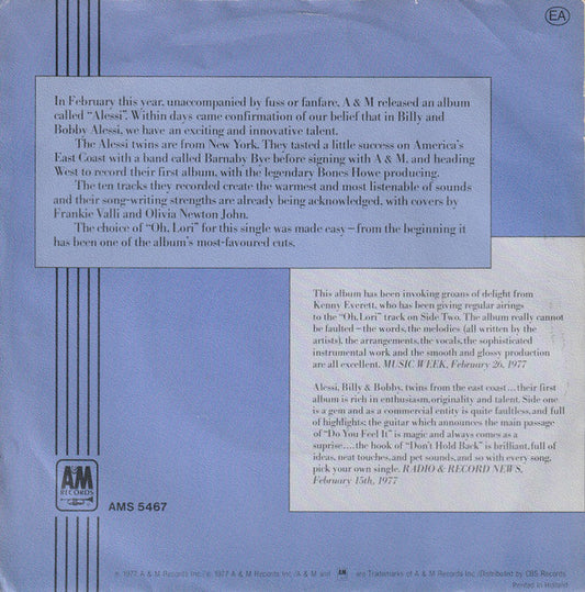 Alessi : Oh, Lori (7", Single)