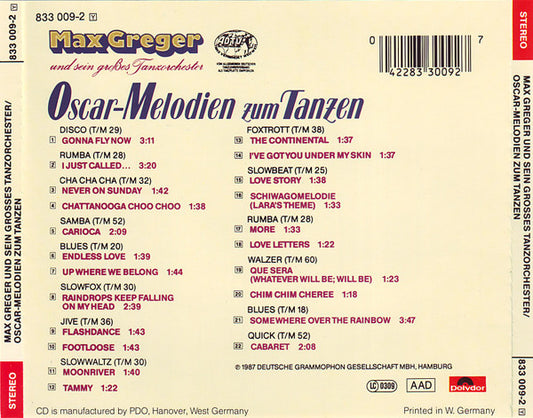 Max Greger Und Sein Großes Tanzorchester : Oscar-Melodien Zum Tanzen (CD, Comp)