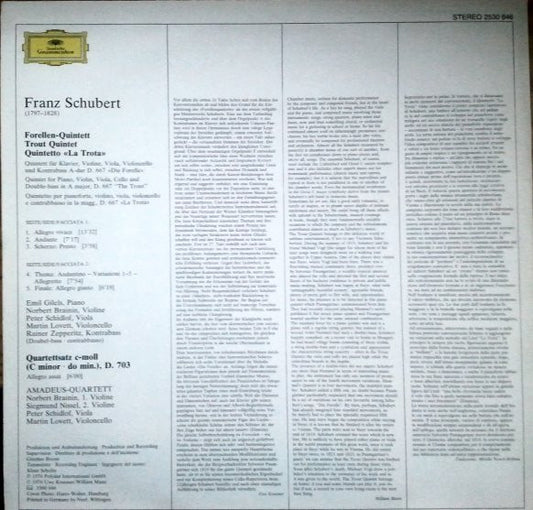 Franz Schubert – Emil Gilels • Amadeus-Quartett • Rainer Zepperitz : Forellenquintett = Trout Quintet = Quintetto »La Trota« (LP)