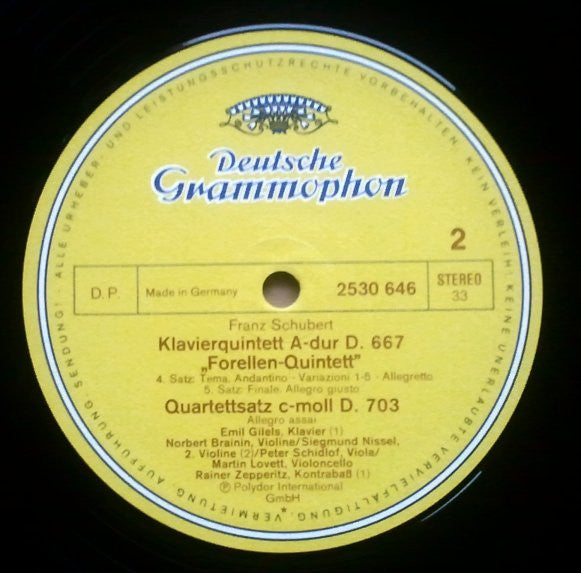 Franz Schubert – Emil Gilels • Amadeus-Quartett • Rainer Zepperitz : Forellenquintett = Trout Quintet = Quintetto »La Trota« (LP)