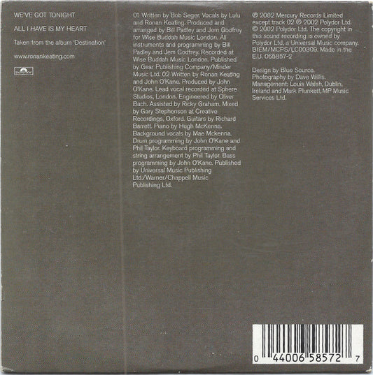 Ronan Keating Featuring Lulu : We've Got Tonight (CD, Single, Car)
