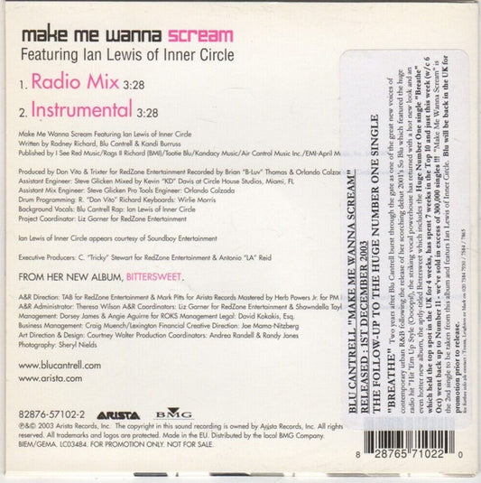 Blu Cantrell Featuring Ian Lewis : Make Me Wanna Scream (CD, Single, Promo)