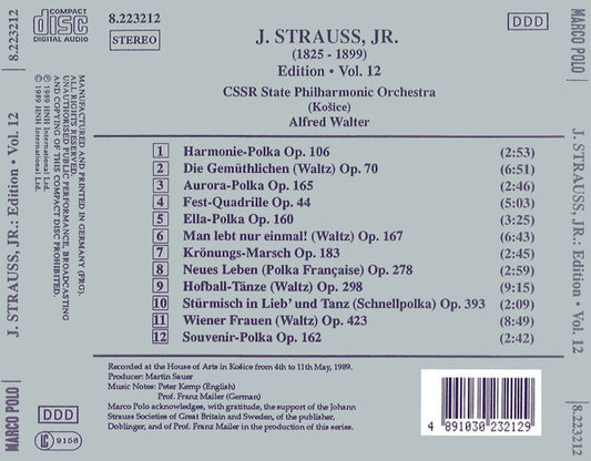 Johann Strauss Jr., Slovak Philharmonic Orchestra, Alfred Walter : J. Strauss, Jr.: Edition • Vol. 12 (CD, Album)