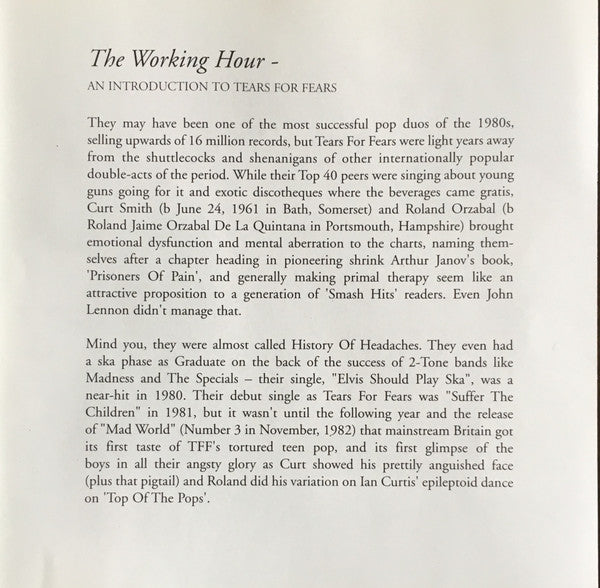 Tears For Fears : The Working Hour (An Introduction To Tears For Fears) (CD, Comp)