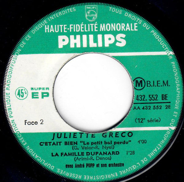 Juliette Gréco : 12e Série (7", EP, Mono)