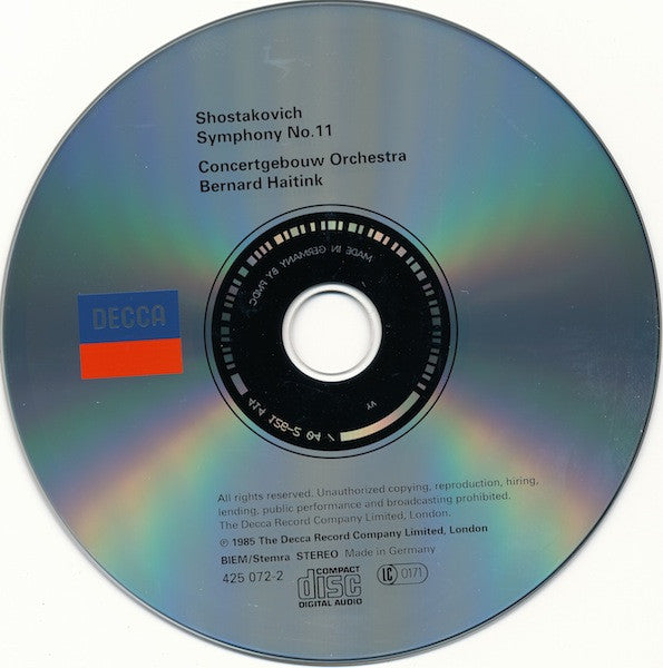 Dmitri Shostakovich, Concertgebouworkest, Bernard Haitink : Symphony No.11 (CD, Album, RE)