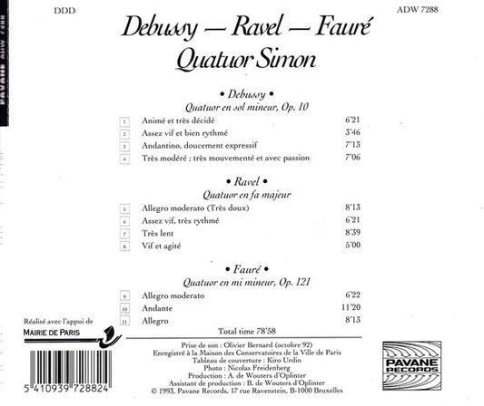 Quatuor Simon : Quatuor Simon: Debussy - Ravel - Faure (CD)