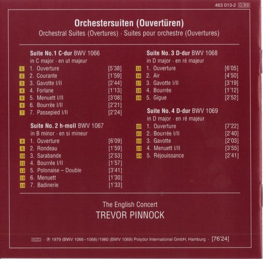 Johann Sebastian Bach, The English Concert, Trevor Pinnock : Die Ouvertüren BWV 1066-1069 (The Orchestral Suites) (CD, Comp)