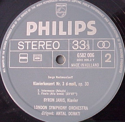 Sergei Vasilyevich Rachmaninoff / Byron Janis / Antal Dorati : Concerto No. 3, In D Minor, Op. 30 (LP, Album)