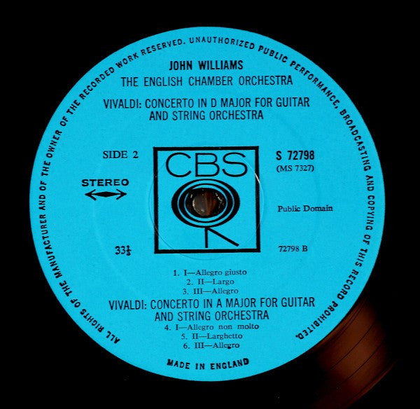 Antonio Vivaldi / Mauro Giuliani (2), John Williams (7), English Chamber Orchestra : Guitar Concertos In D Major And A Major / Guitar Concerto In A Major (LP)