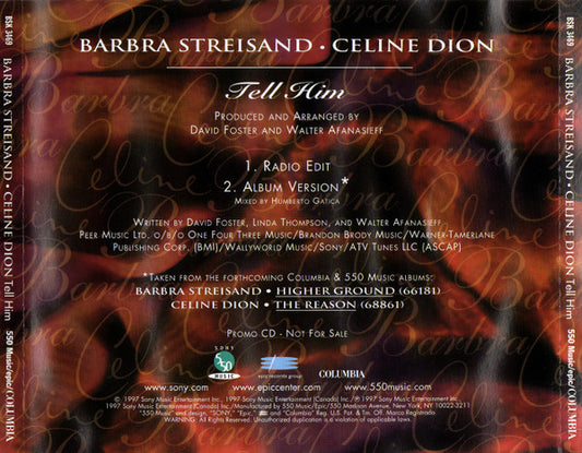 Barbra Streisand • Céline Dion : Tell Him (CD, Single, Promo)
