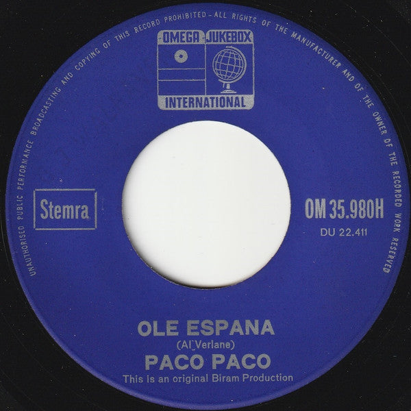 Paco Paco : Taka Takata (7", Single, Blu)