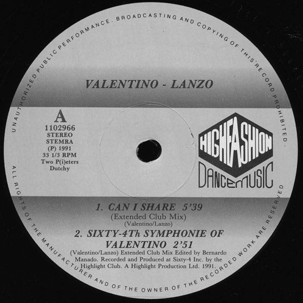 Valentino & Lanzo : Can I Share (12")