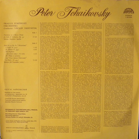 Pyotr Ilyich Tchaikovsky - Stanislav Apolín / The Prague Symphony Orchestra / Václav Smetáček : Variations On A Rococo Theme / Suite No. 4, „Mozartiana“ (LP, Album)