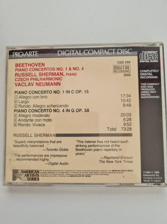Ludwig van Beethoven, Russell Sherman, The Czech Philharmonic Orchestra, Václav Neumann : Piano Concertos Nos. 1 & 4 (CD)