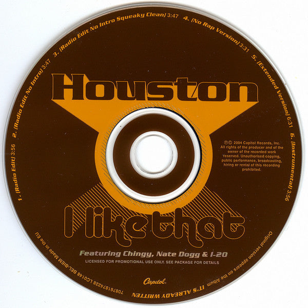 Houston (2) feat. Chingy, Nate Dogg & I-20 : I Like That (CD, Maxi, Promo, Car)