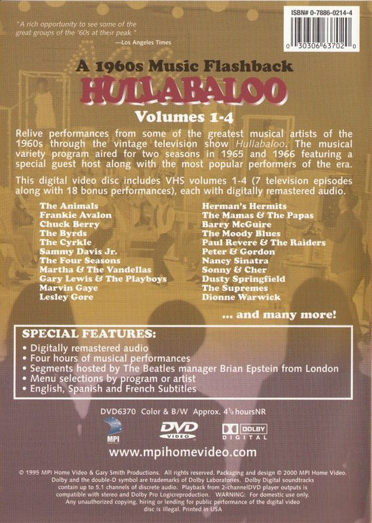 Various : Hullabaloo: A 1960s Music Flashback - Volumes 1-4 (DVD-V, D/Sided, Comp, NTSC)