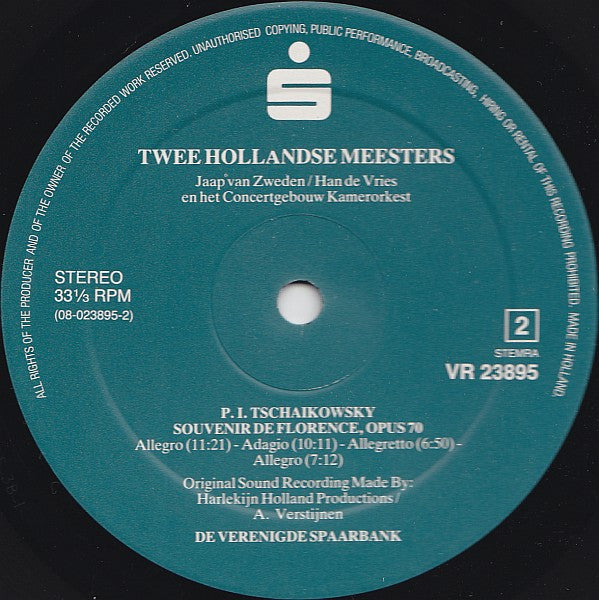 Jaap van Zweden & Han de Vries En Concertgebouw Chamber Orchestra - Johann Sebastian Bach, Johannes Van Bree, Pyotr Ilyich Tchaikovsky : Twee Hollandse Meesters (LP, Album)