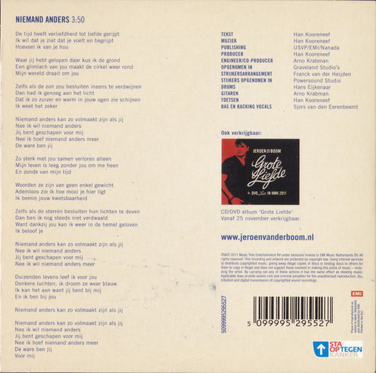 Jeroen van der Boom : Niemand Anders (CD, Single)