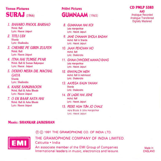 Shankar-Jaikishan : Suraj / Gumnaam (CD, Comp)