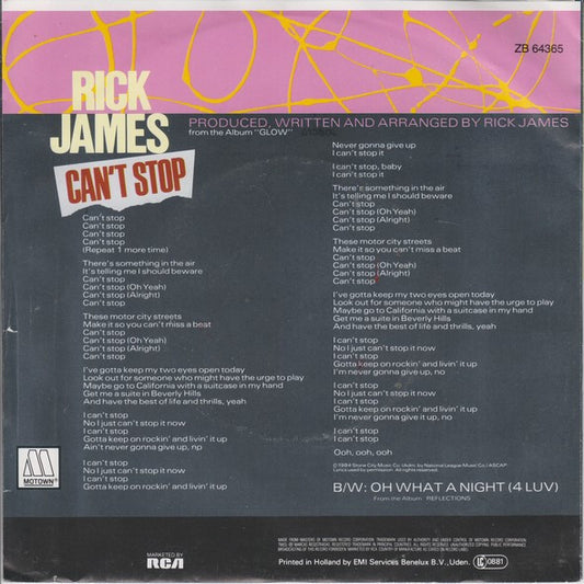 Rick James : Can't Stop (7")