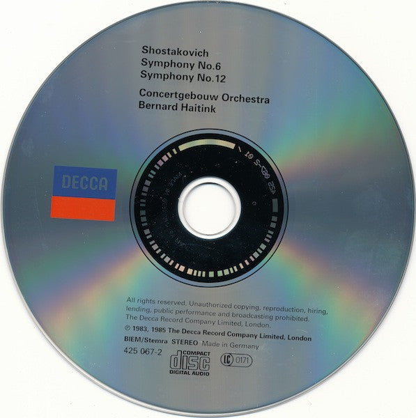 Dmitri Shostakovich, Concertgebouworkest, Bernard Haitink : Symphony No.6 / Symphony No.12 (CD, Comp)